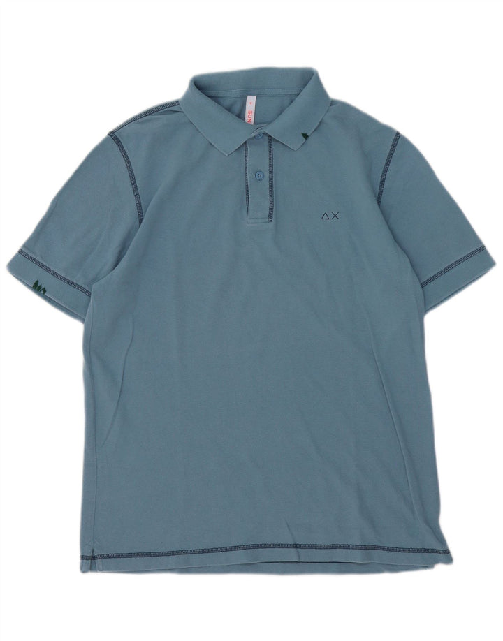 Camisa polo masculina Sun68 de algodão azul médio
