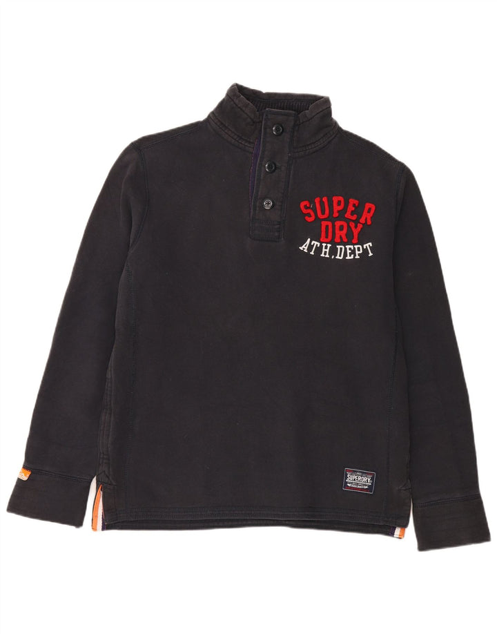 Suéter Superdry masculino com gola redonda e botão grande de algodão preto