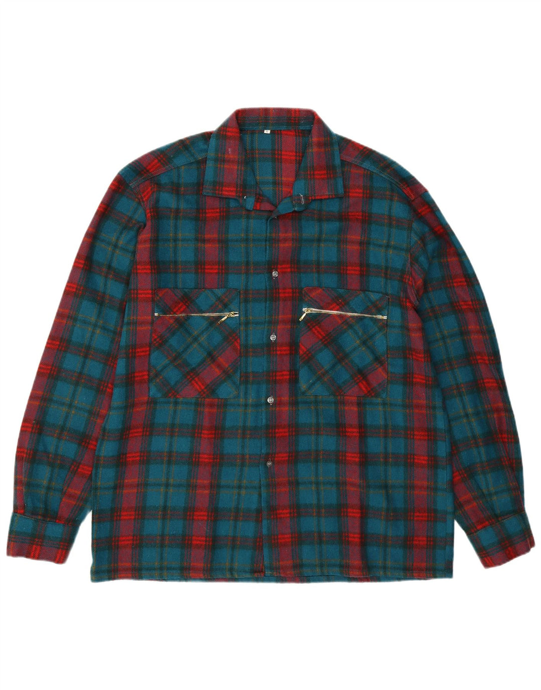 Camisa masculina vintage de flanela xadrez grande xadrez verde