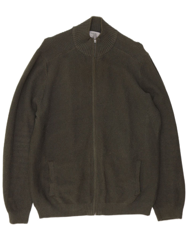 Suéter cardigã masculino Marks & Spencer grande algodão verde