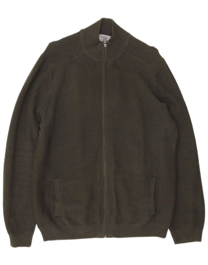 Suéter cardigã masculino Marks & Spencer grande algodão verde
