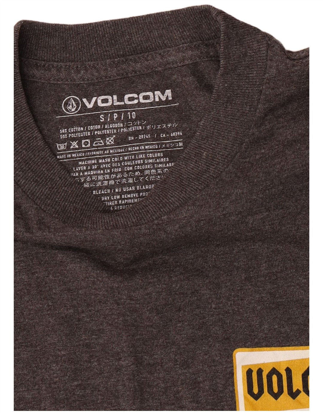 Camiseta masculina gráfica Volcom manga comprida pequena algodão cinza
