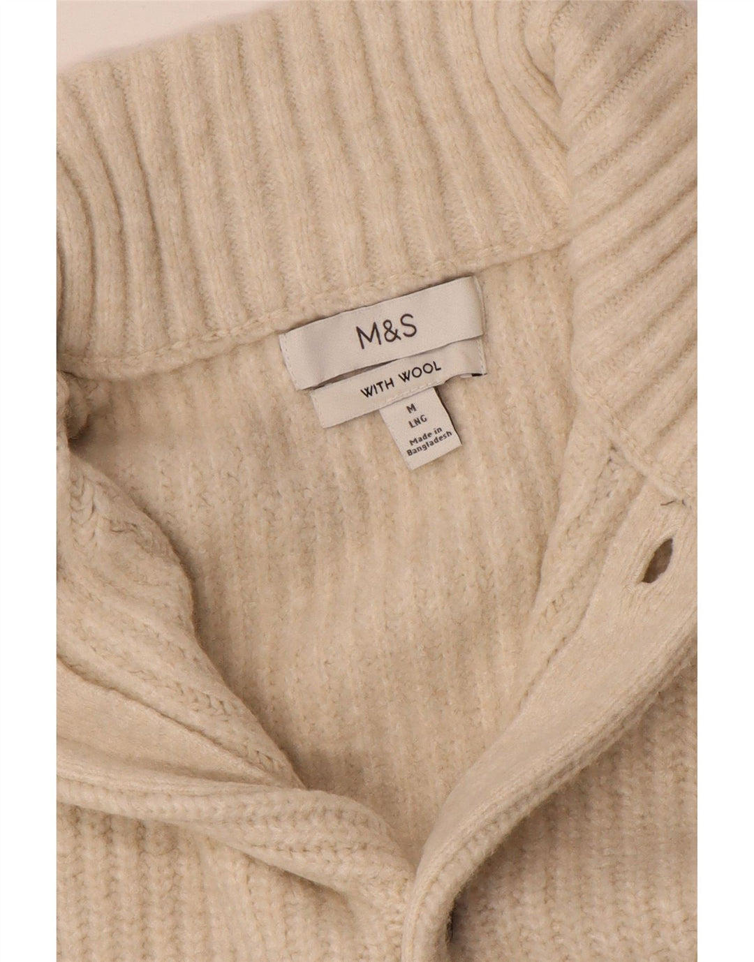 Suéter cardigã masculino Marks & Spencer lã bege médio