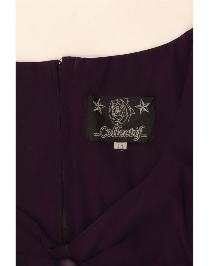COLLECTIF Vestido feminino manga 3/4 com bainha UK 14 grande roxo