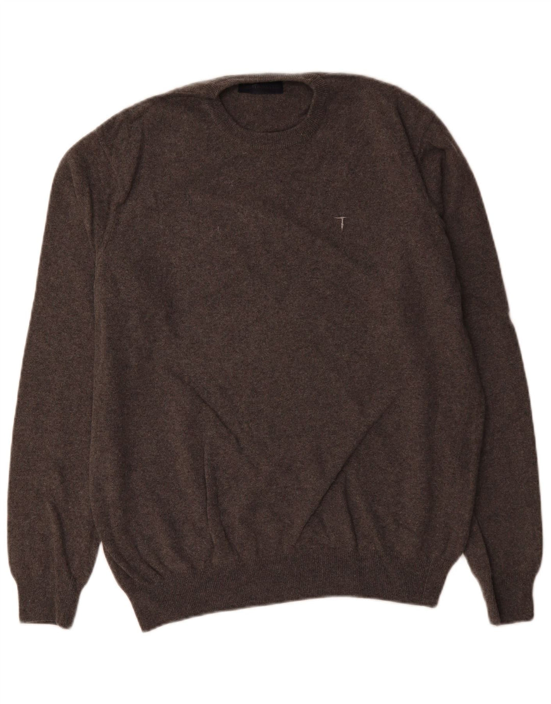 Trussardi Suéter masculino com gola redonda XL lã cinza
