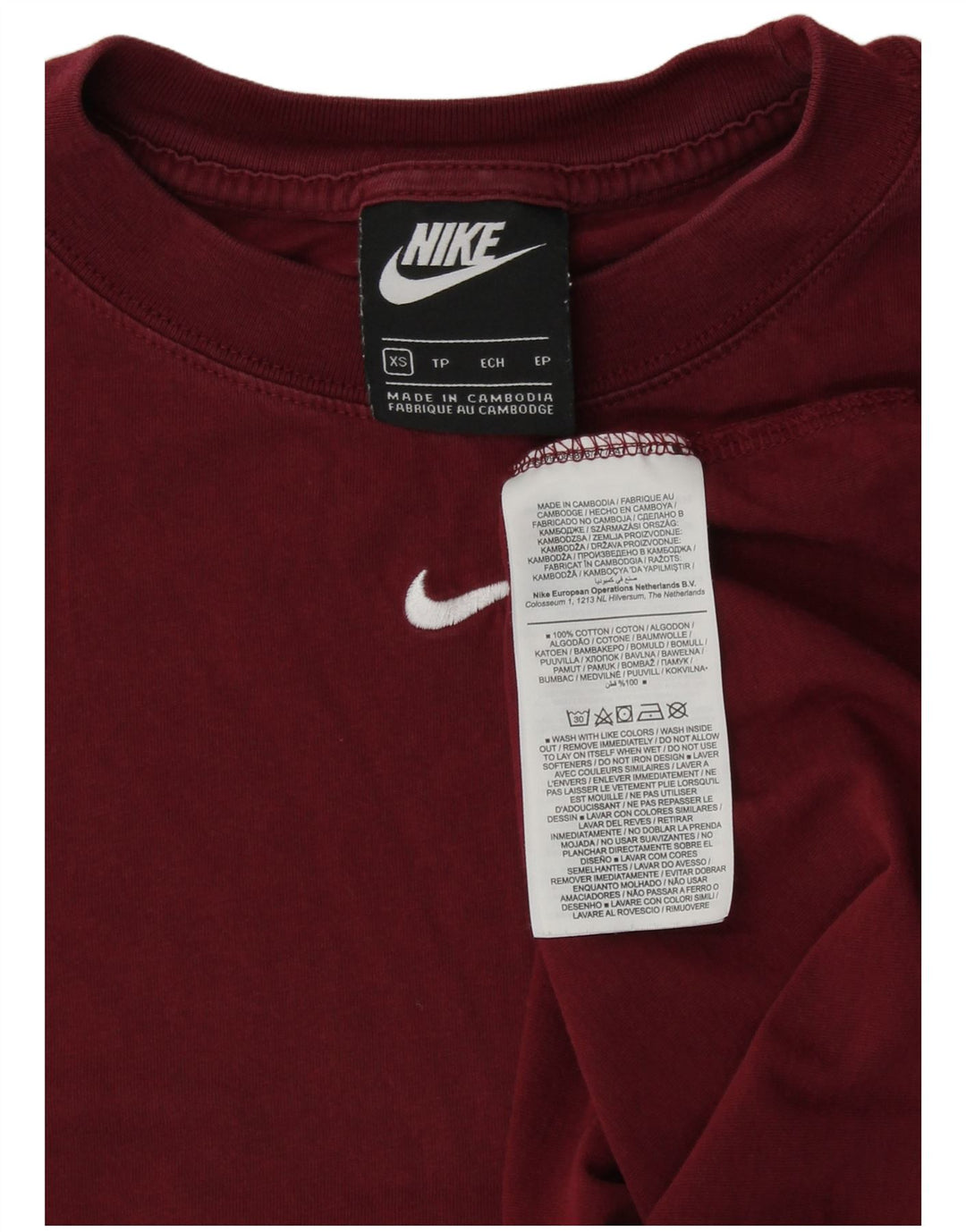 Camiseta feminina Nike UK 6 XS Borgonha algodão