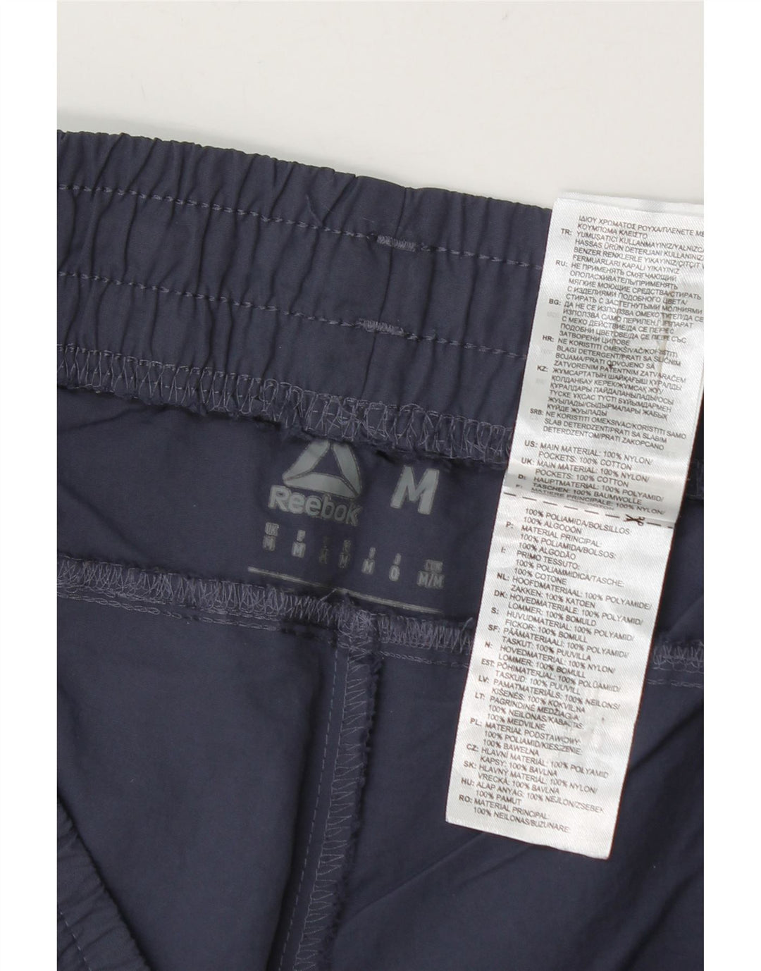 Shorts esportivos masculinos Reebok médio azul marinho Colourblock Nylon