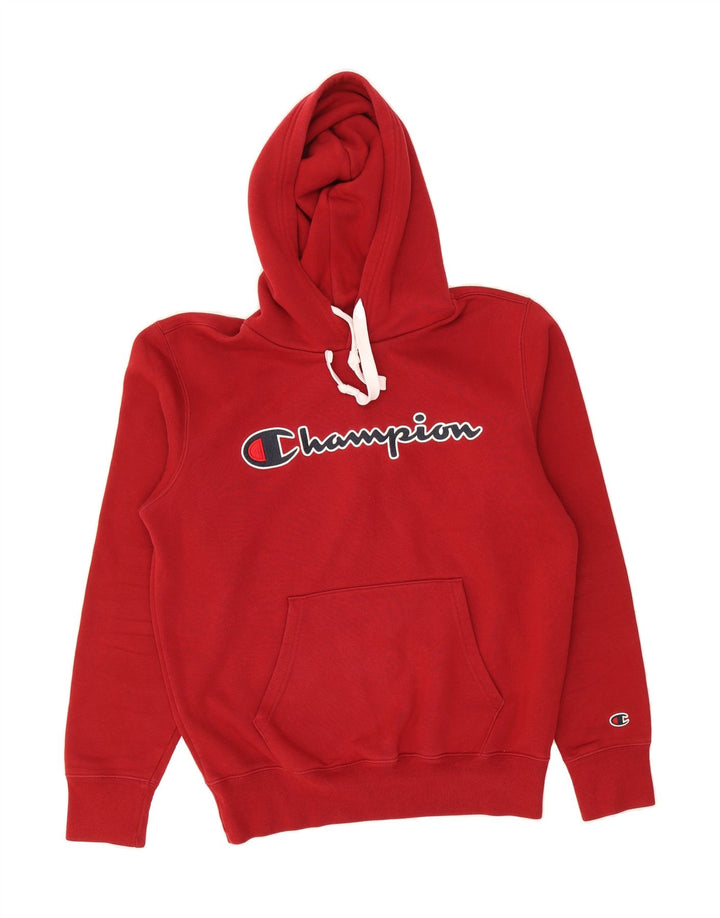 CHAMPION Mens Graphic Hoodie Jumper Medium Burgundy Cotton Vintage Champion and Second-Hand Champion from Messina Hembry 