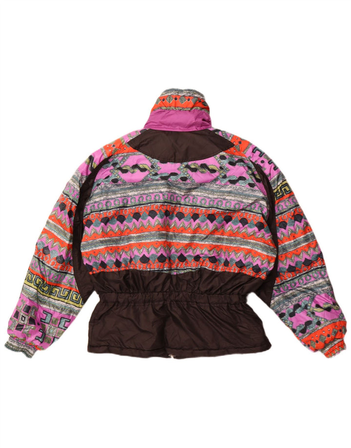 Jaqueta corta-vento feminina vintage UE 42 grande poliéster geométrico preto