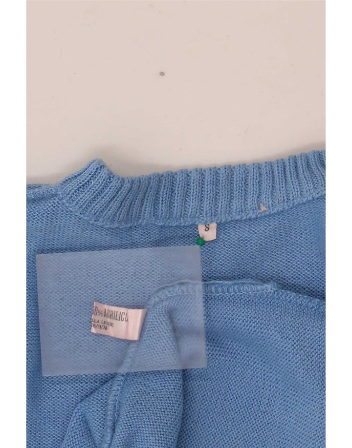 Suéter vintage masculino com gola redonda, lã geométrica pequena azul