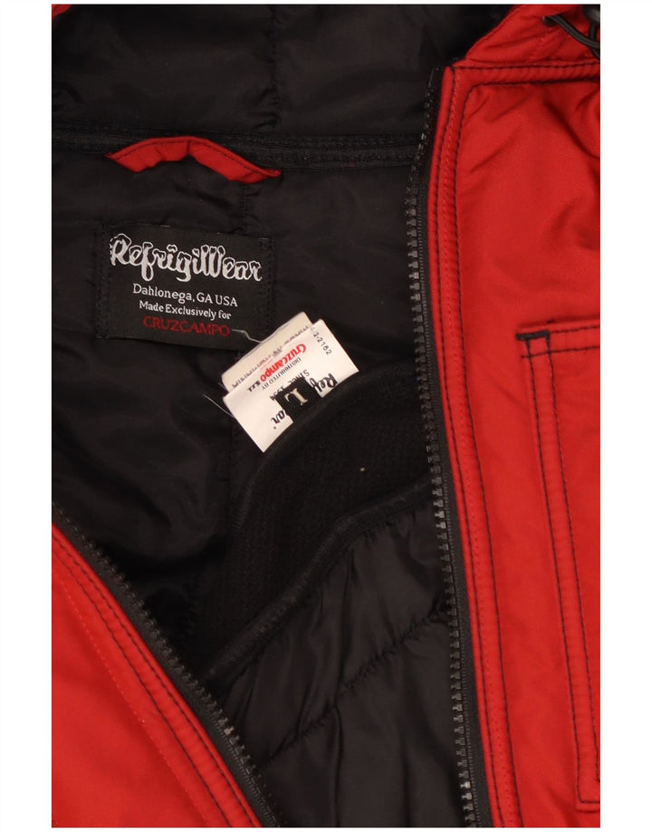 Jaqueta feminina acolchoada com capuz Refrigiwear UK 16 grande bloco colorido vermelho