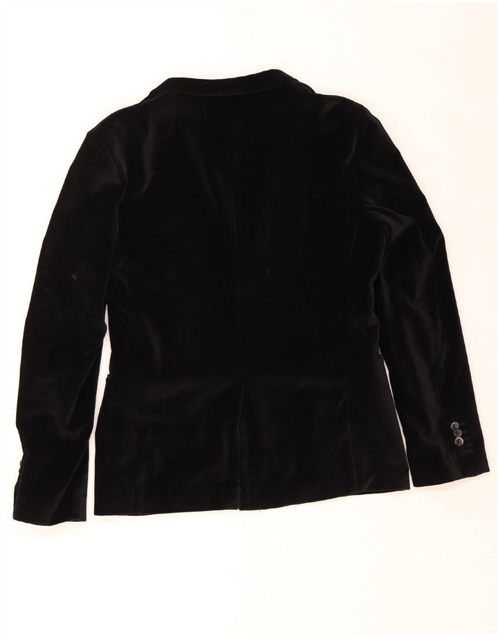 Jaqueta blazer masculina VINTAGE de veludo com 2 botões Reino Unido 36 pequena preta