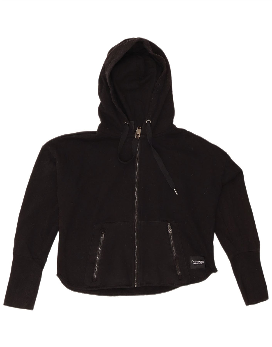 Suéter feminino CALVIN KLEIN com capuz e zíper gráfico grande Reino Unido 10 pequeno preto