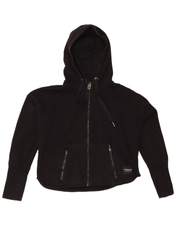 Suéter feminino CALVIN KLEIN com capuz e zíper gráfico grande Reino Unido 10 pequeno preto