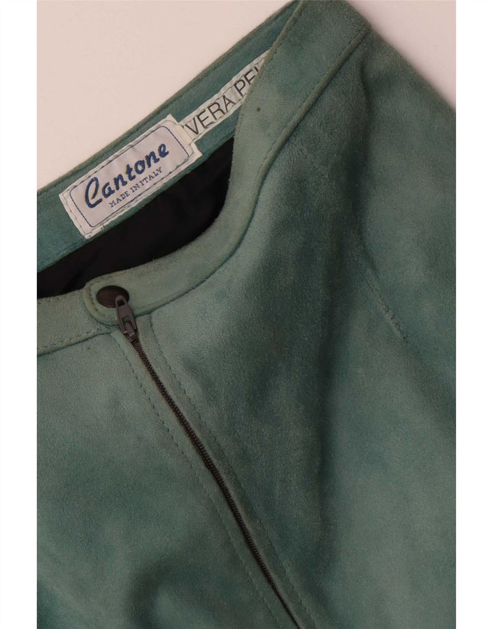 Saia feminina vintage de camurça W26 pequena couro azul