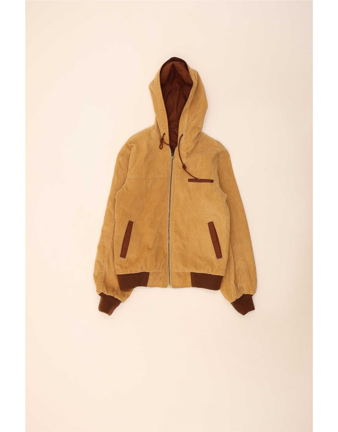 Jaqueta bomber reversível com capuz masculino vintage Reino Unido 38 bloco colorido marrom médio