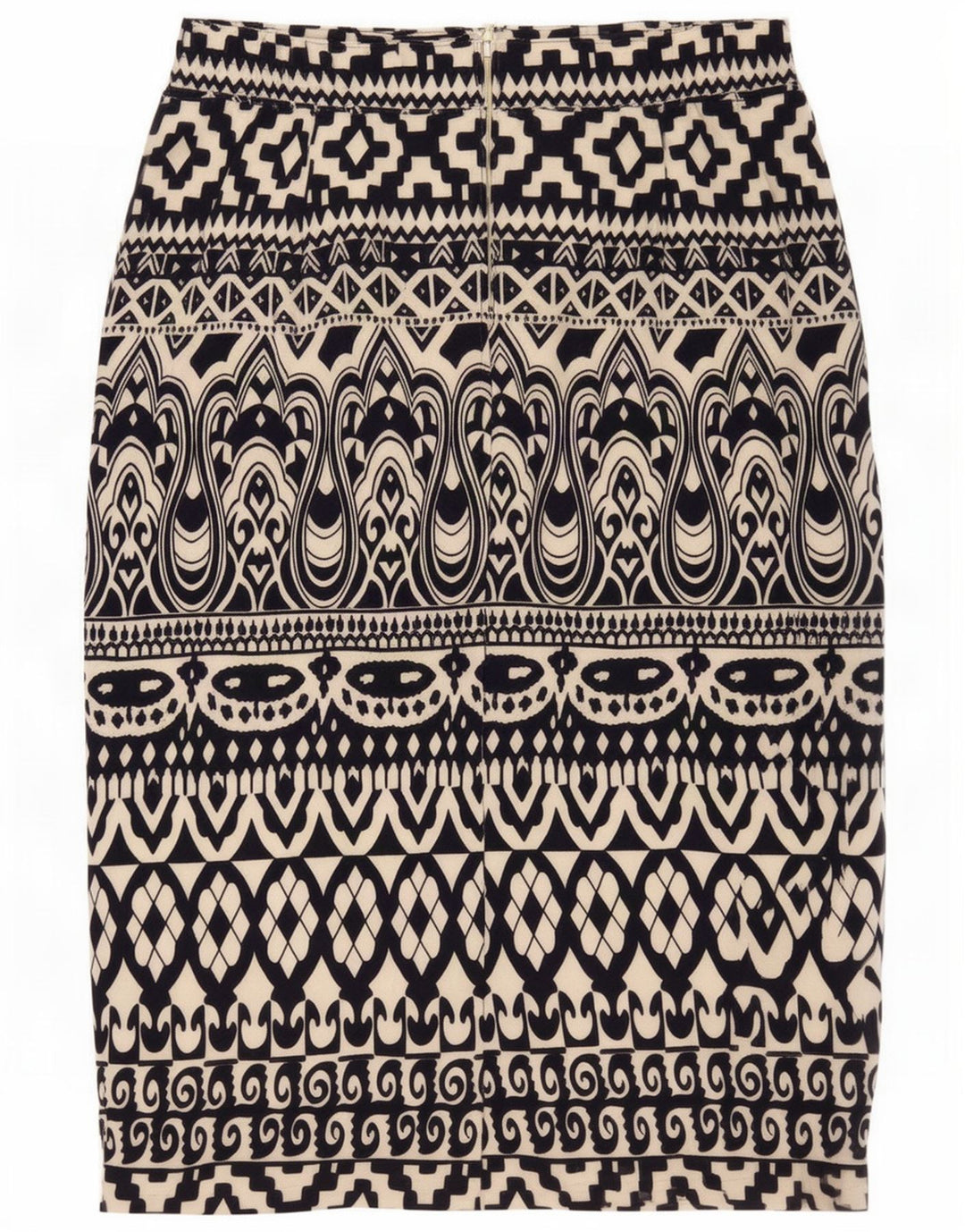 Saia lápis feminina vintage EU 38 médio W30 poliéster geométrico preto