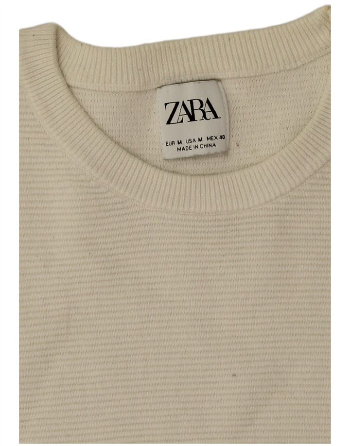 Zara Suéter masculino com gola redonda, algodão branco médio