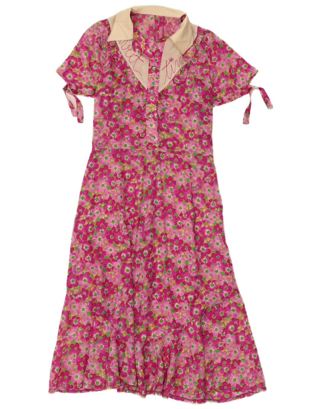 Vestido vintage feminino linha A UK 8 pequeno rosa floral