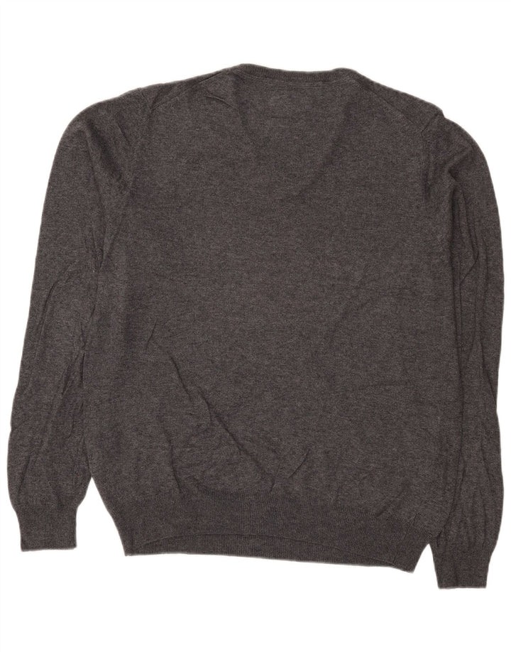 Suéter masculino Marks & Spencer com ajuste regular e decote em V, algodão cinza médio