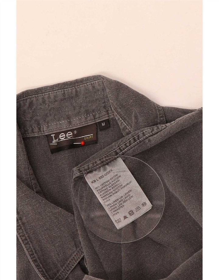 Camisa militar masculina de manga curta Lee algodão cinza médio