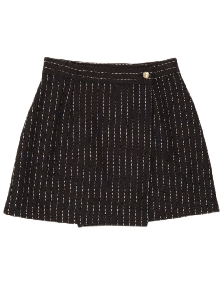Mini saia envoltória feminina vintage IT 44 médio W28 viscose listrada cinza