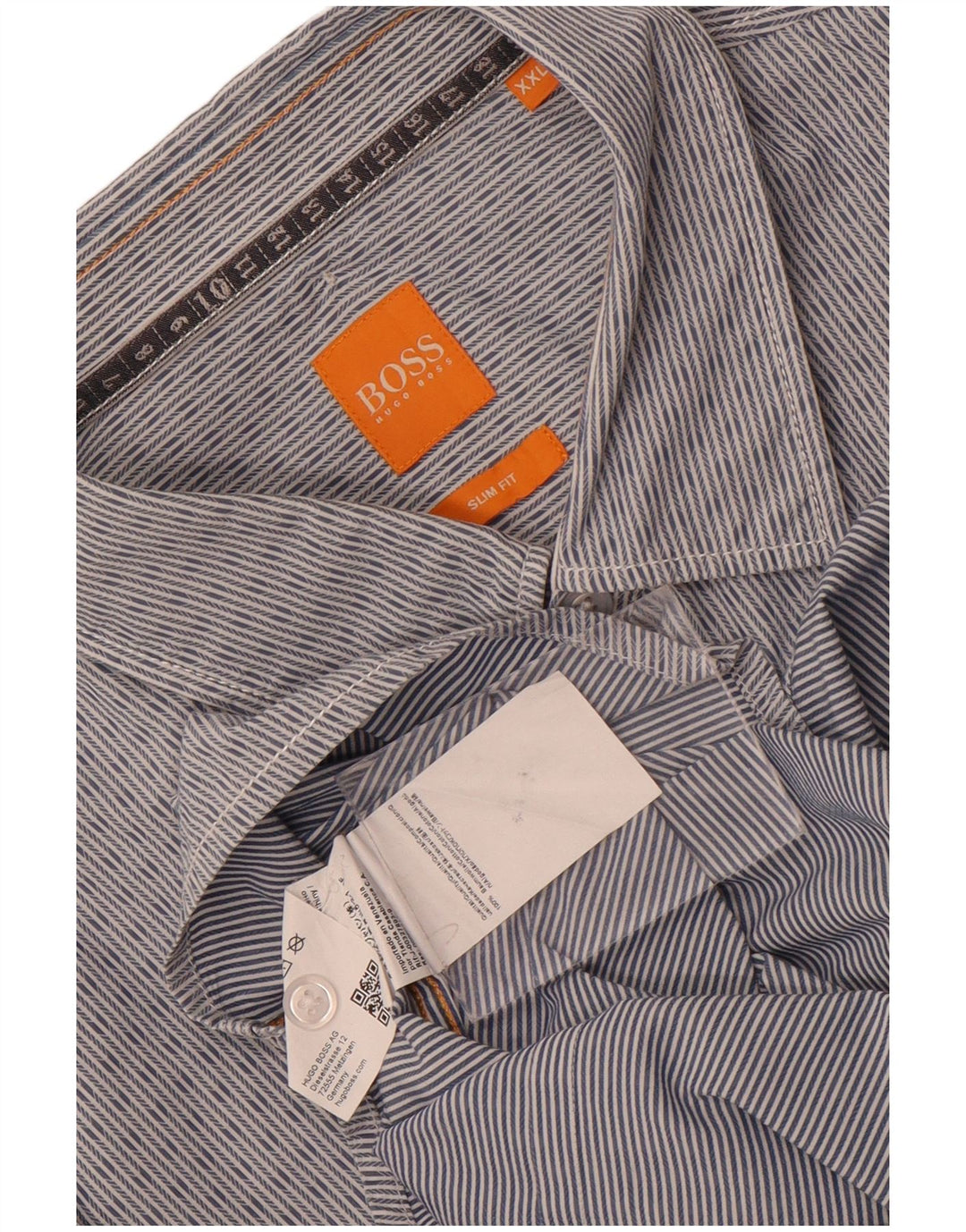 Camisa Slim Fit Masculina Hugo Boss 2XL Algodão Listrado Azul