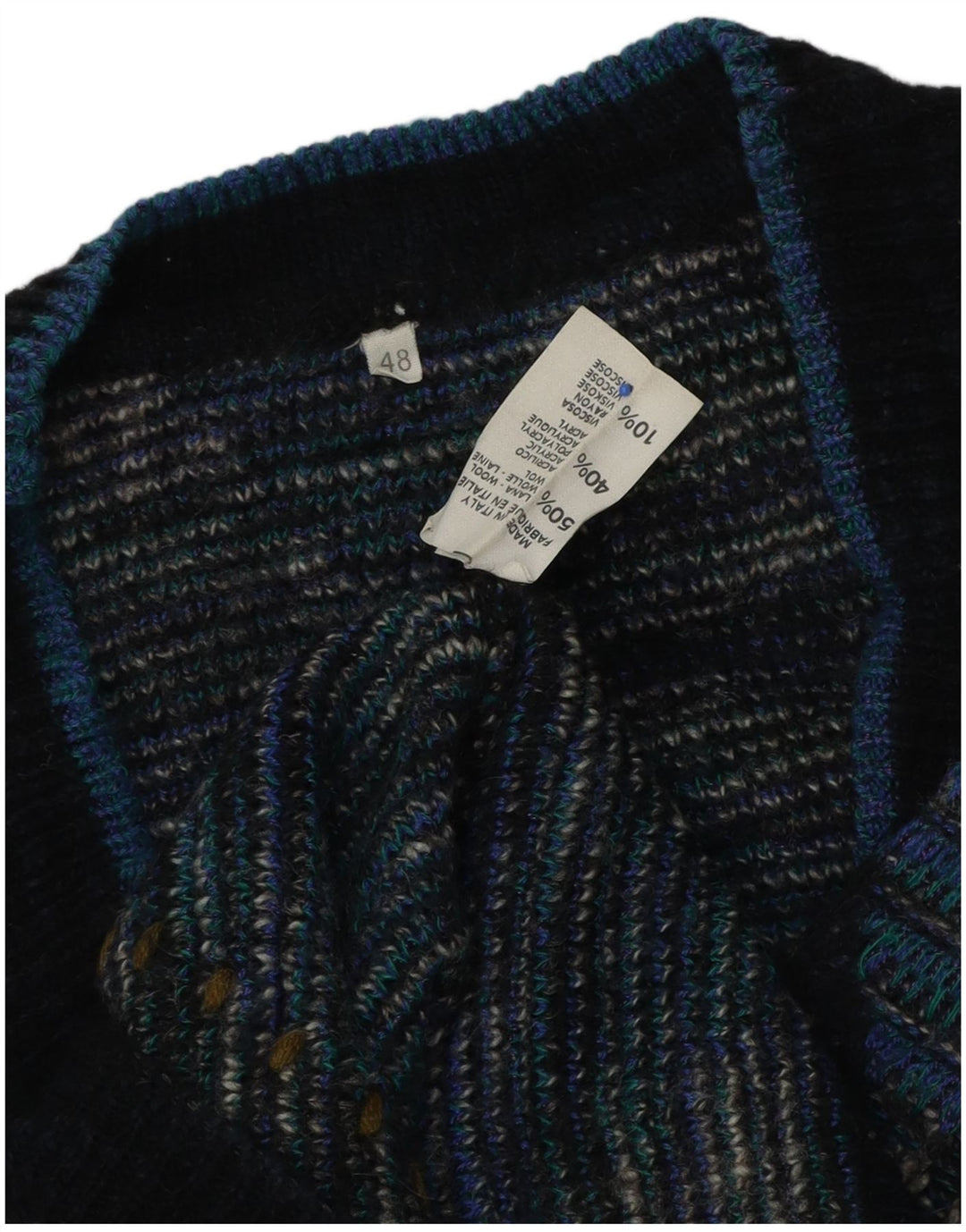 Suéter masculino vintage com decote em V IT 48 Azul Médio Argyle/Lã Diamante