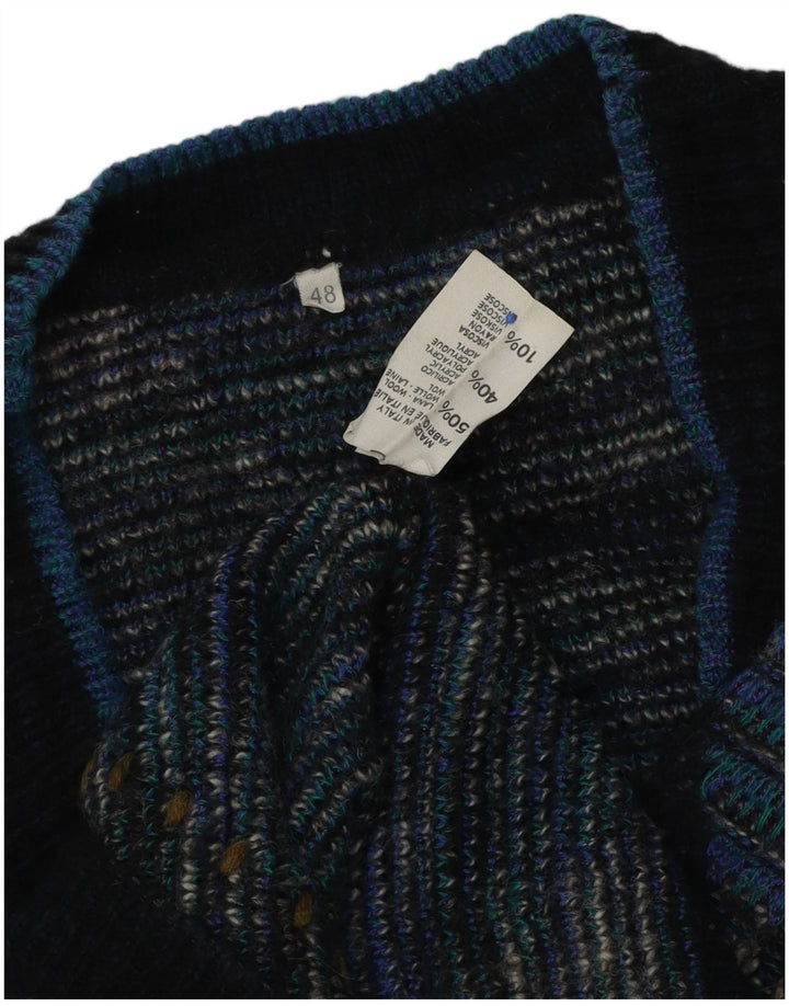 Suéter masculino vintage com decote em V IT 48 Azul Médio Argyle/Lã Diamante
