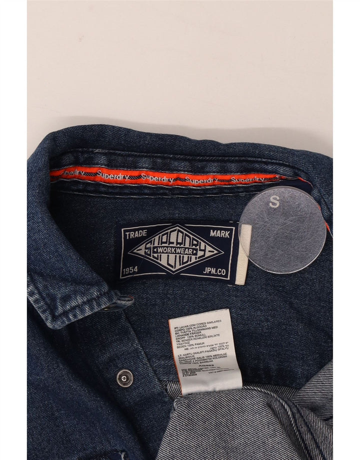 Camisa jeans masculina Superdry pequena azul algodão