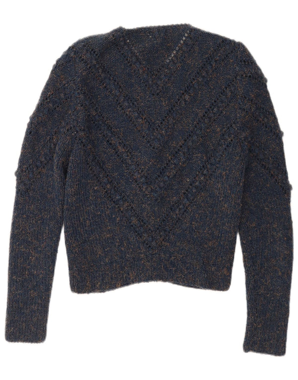 Vintage Womens Crop Cardigan Sweater UK 8 Small Blue Flecked