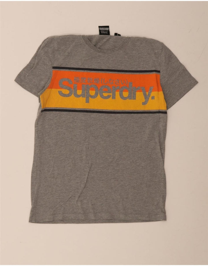 Camiseta masculina Superdry com estampa gráfica cinza médio algodão colorblock