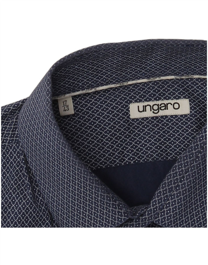 Camisa masculina Ungaro tamanho 17 43 XL azul marinho geométrico
