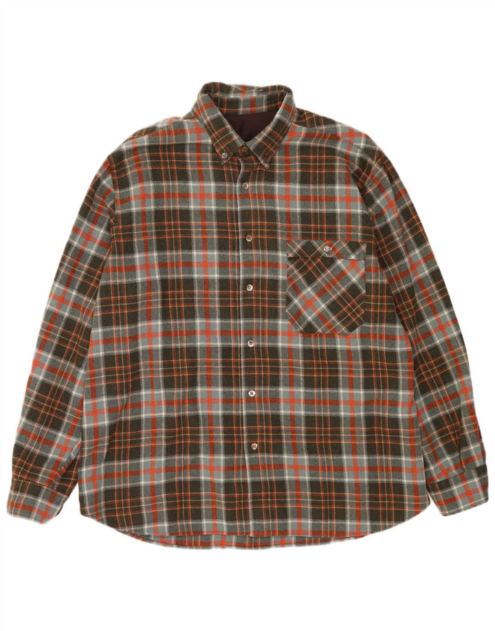 Camisa masculina vintage de flanela de lenhador XL cáqui xadrez