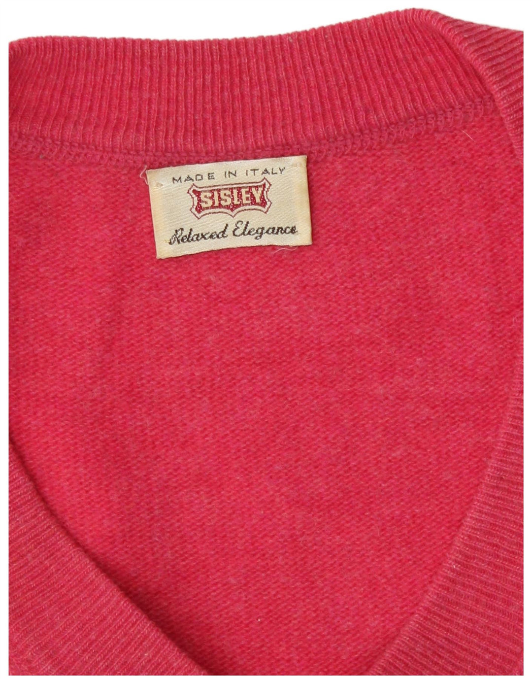 Suéter feminino Sisley com decote em V grande tamanho UK 14 rosa médio