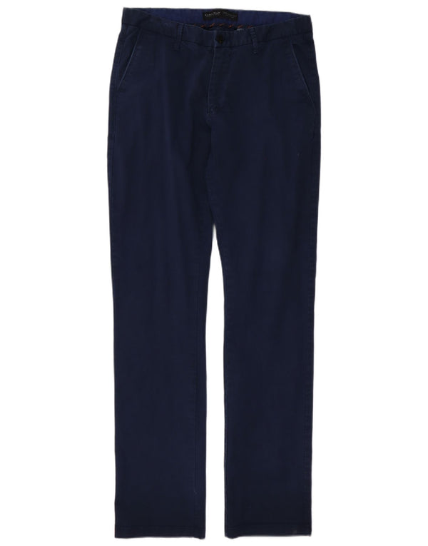 Zara Calça Chino Masculina Reta EU 42 Grande W32 L34 Azul Marinho Algodão