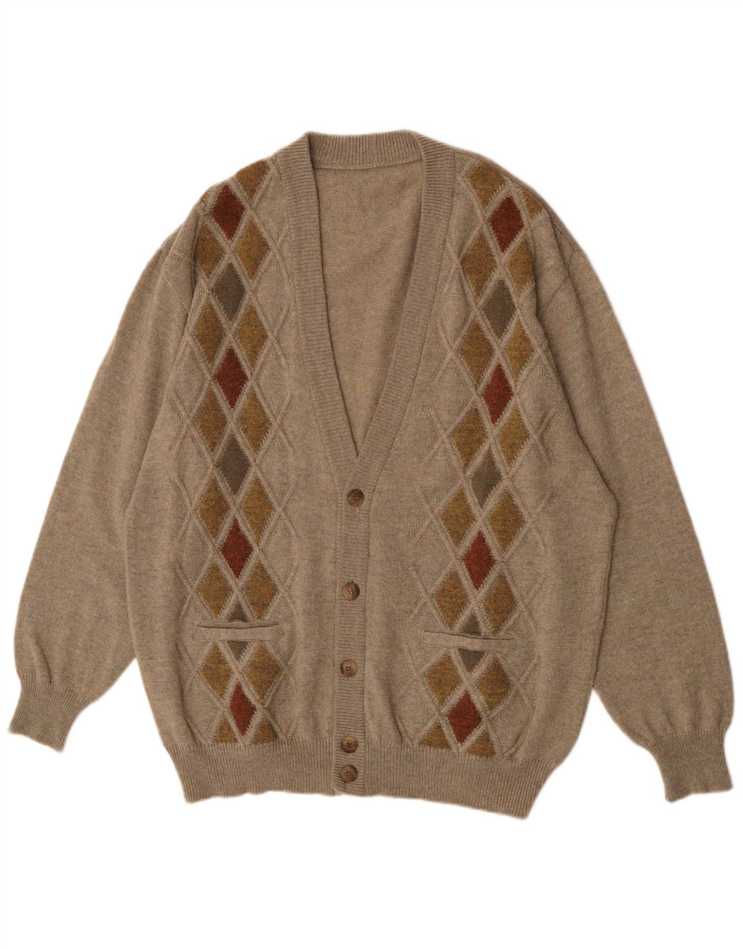Suéter Cardigan Masculino Vintage XL Marrom Argyle/Diamante
