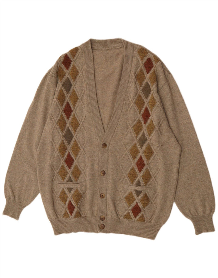 Suéter Cardigan Masculino Vintage XL Marrom Argyle/Diamante