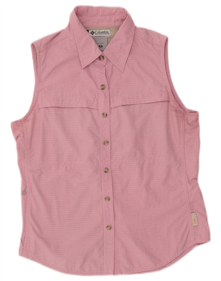 Camisa feminina sem mangas Columbia UK 10 poliéster xadrez rosa pequeno