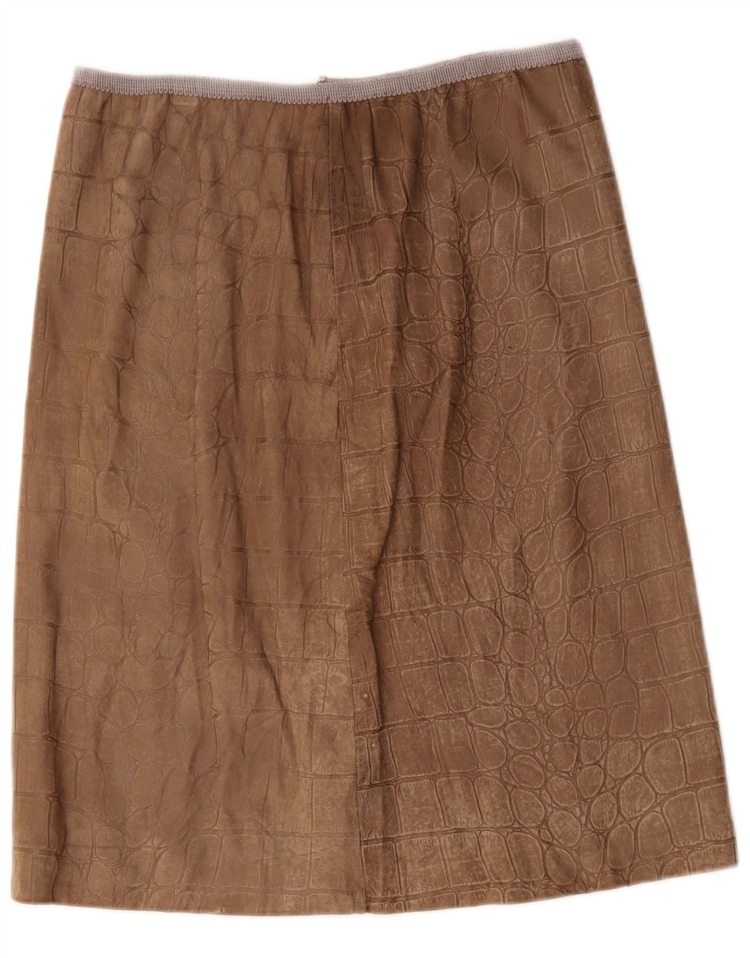 Saia feminina de couro VINTAGE W30 marrom médio com estampa animal