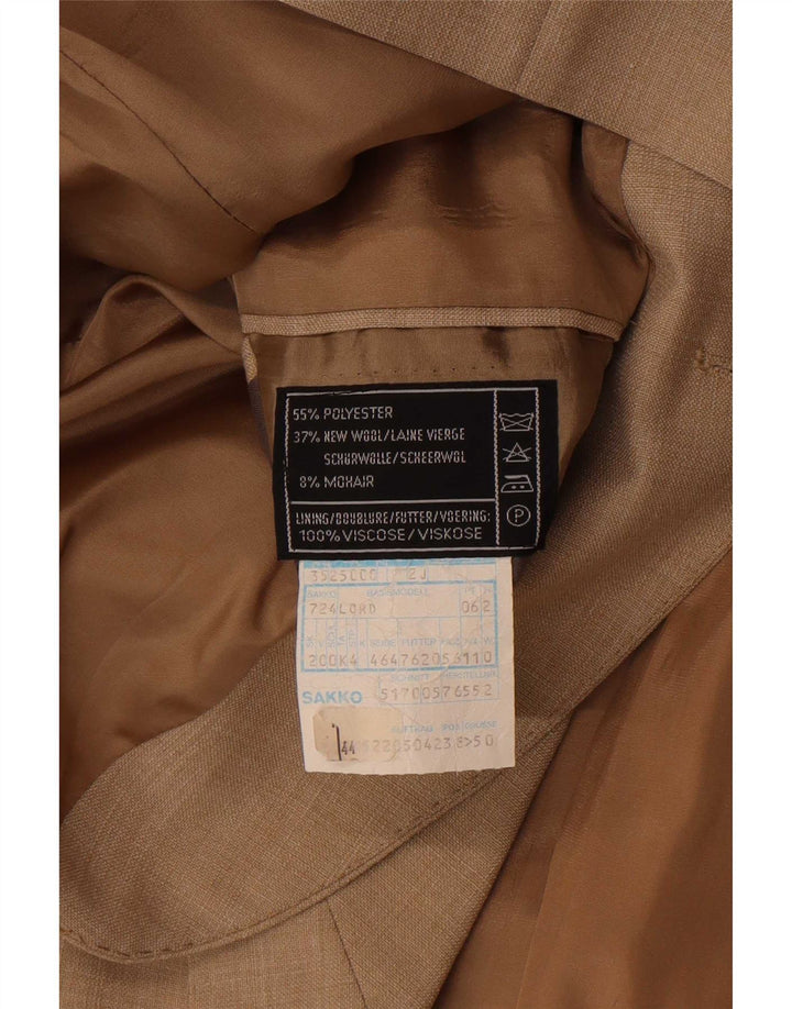 Jaqueta blazer masculina vintage com 2 botões, poliéster bege grande UE 50