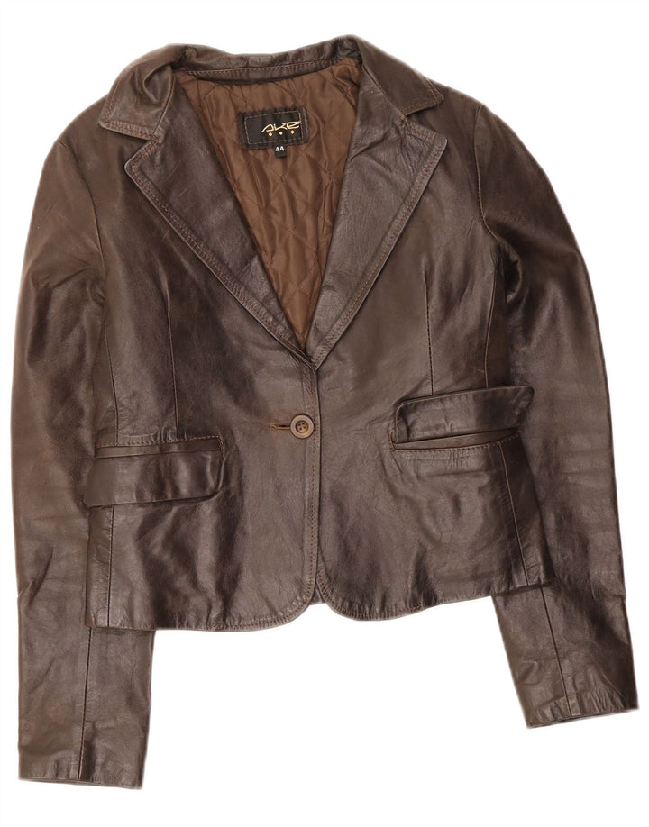 Jaqueta blazer feminina vintage de couro com 1 botão IT 44 marrom médio