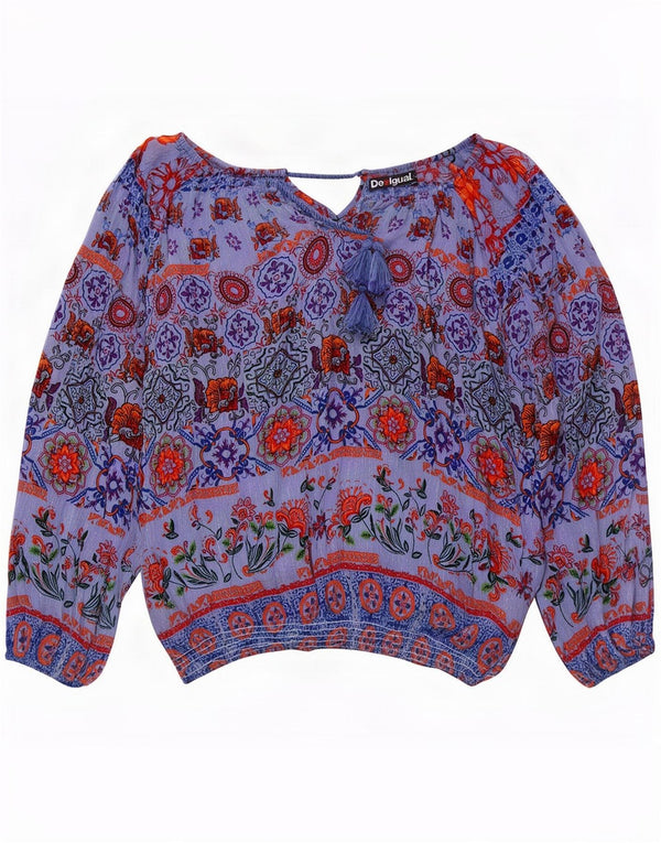 Blusa feminina Desigual manga comprida oversized UK 18 XL azul floral