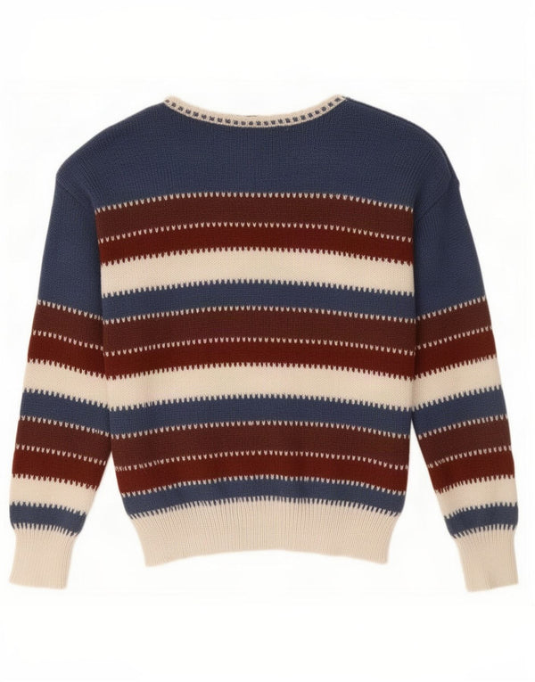 Suéter feminino vintage com gola canoa UK 14 listrado médio multicolorido