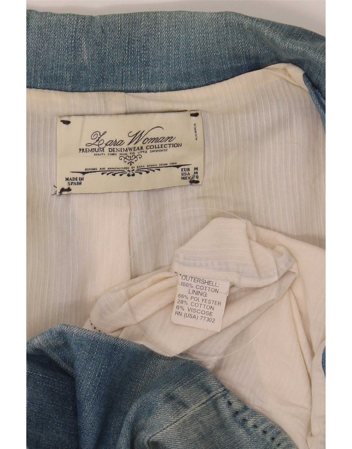 Jaqueta blazer jeans feminina Zara com 2 botões Reino Unido 12 poliéster azul médio