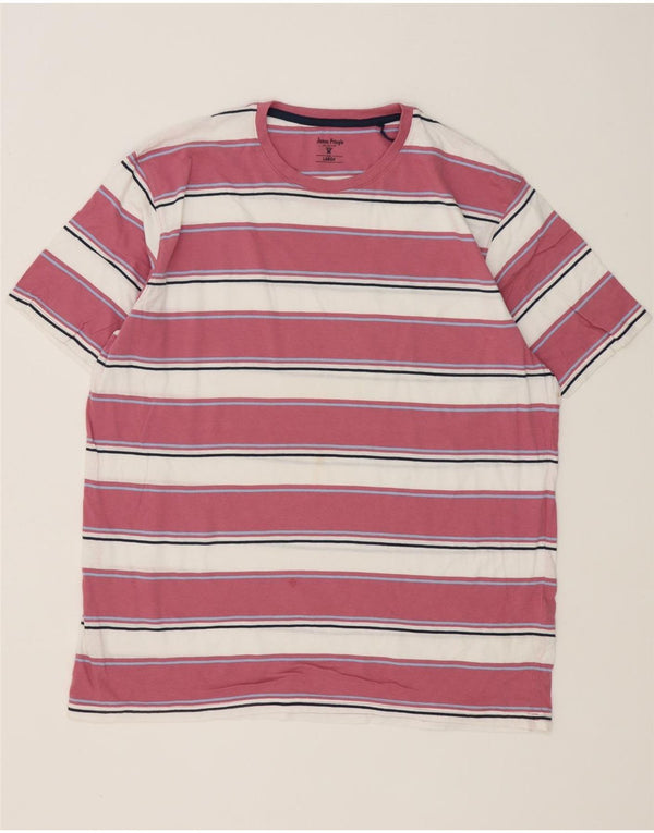 James Pringle Camiseta masculina grande de algodão listrado rosa