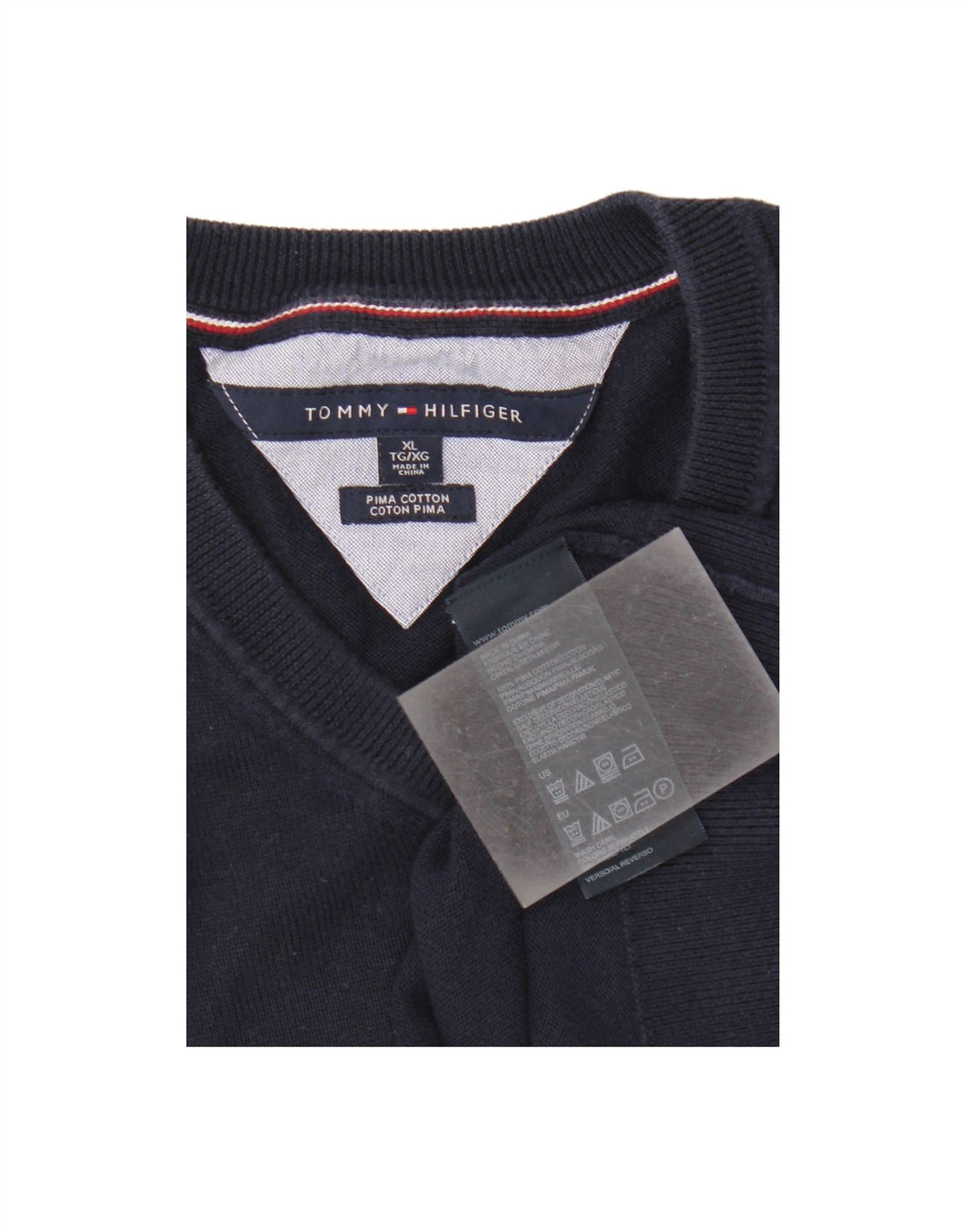 Suéter masculino TOMMY HILFIGER com decote em V XL azul marinho algodão
