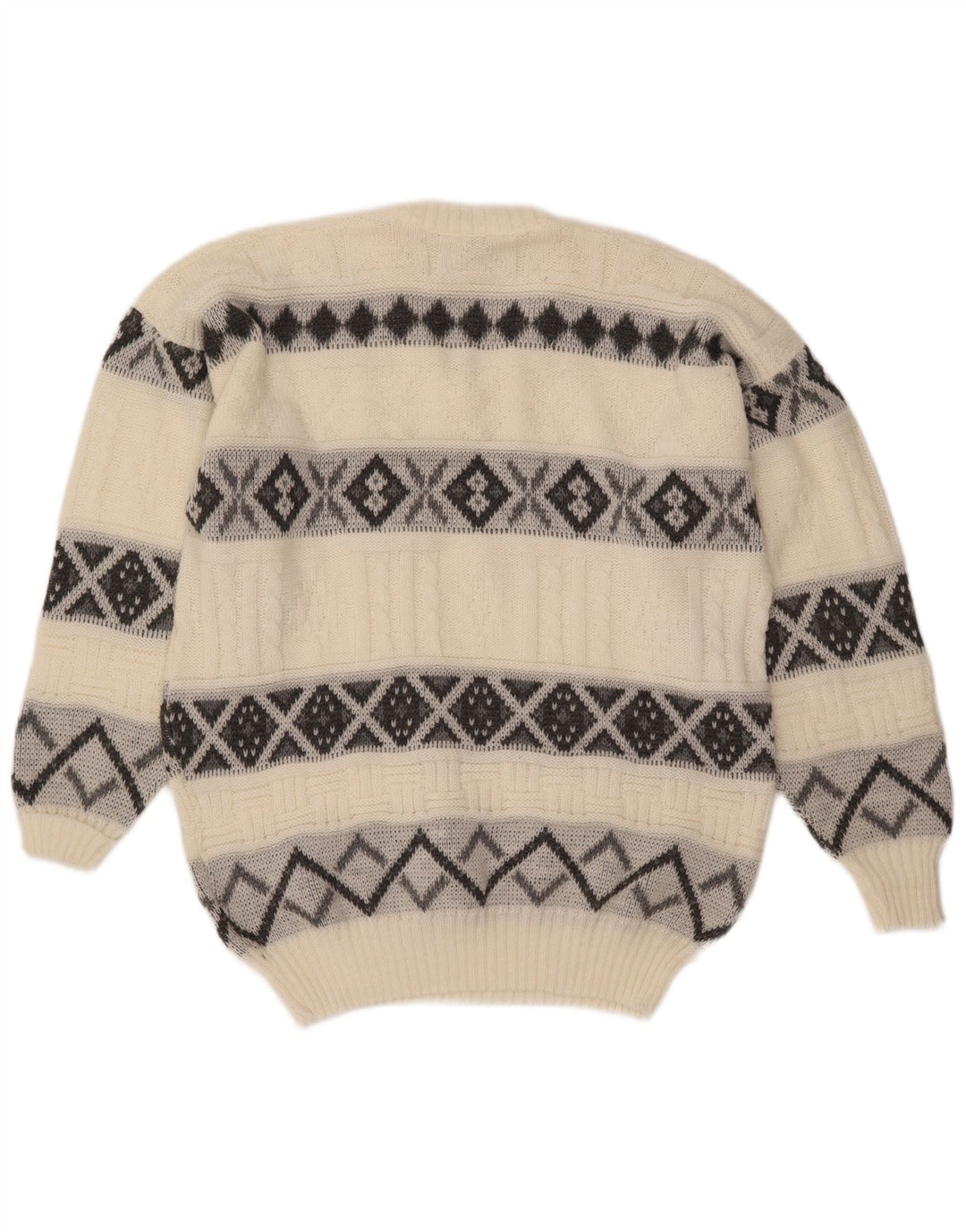 Suéter masculino VINTAGE com decote em V grande off white Fair Isle