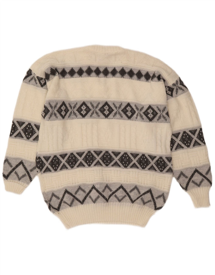 Suéter masculino VINTAGE com decote em V grande off white Fair Isle