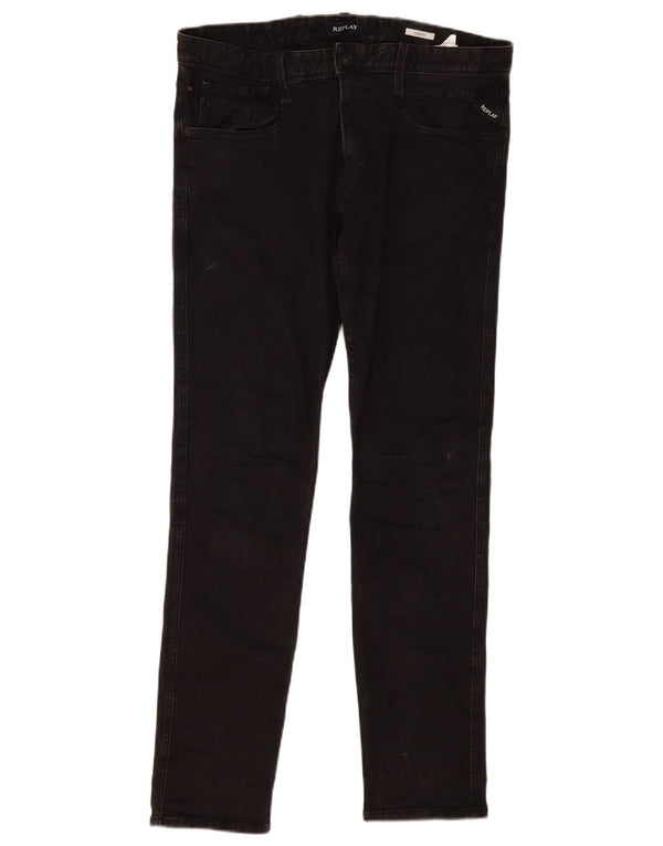 Replay Mens Anbass Slim Jeans W32 L32 Algodão Preto